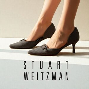 Stuart Weitzman Y2K Coquette Witchcore Gray Wool Kitten Heels With Front Buckle